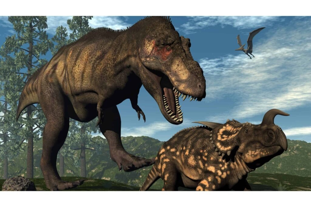 Tyrannosaurus rex attacking einiosaurus