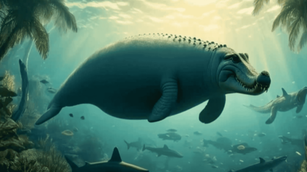Artistic interpretation of prehistoric sea cow.