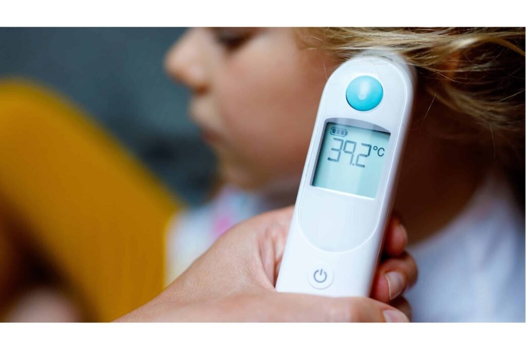Checking a childs temperature in case of fever.