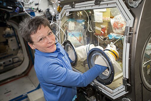 Peggy Whitson with the Microgravity Science Glovebox in the Destiny lab