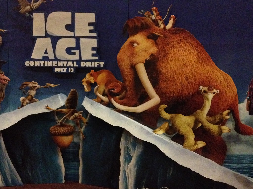 The posted of Ice Age, an animated film that stars extinct animals, including a woolly mammoth.