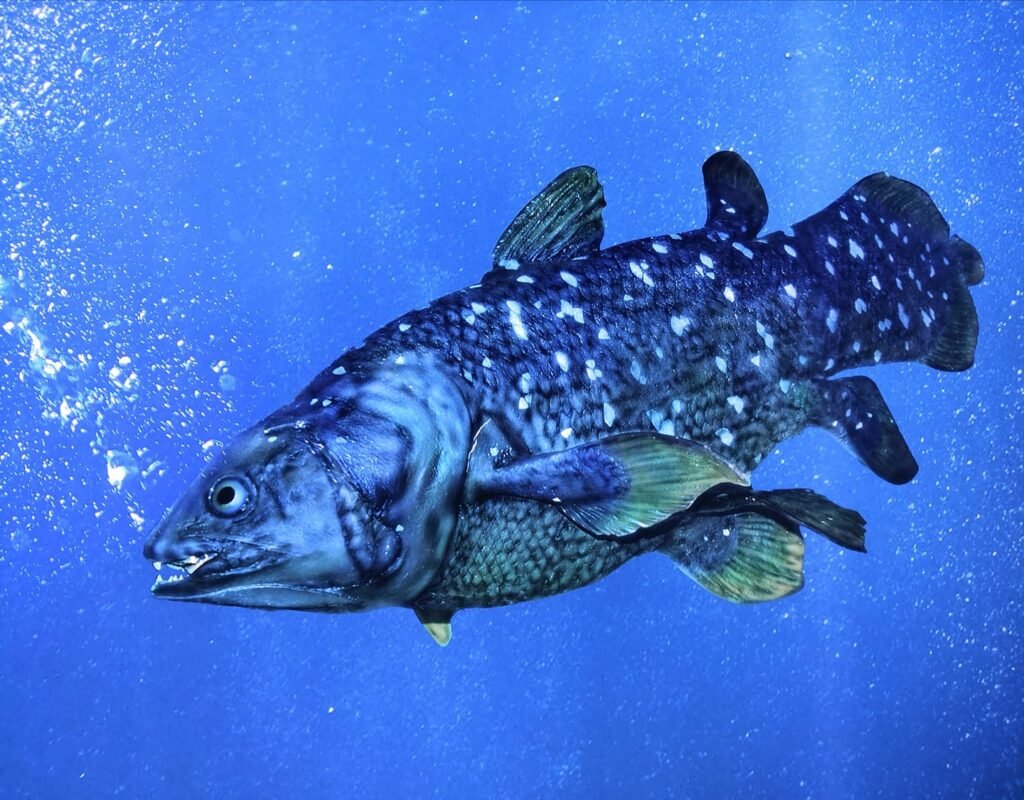 A coelacanth gliding through the ocean depths