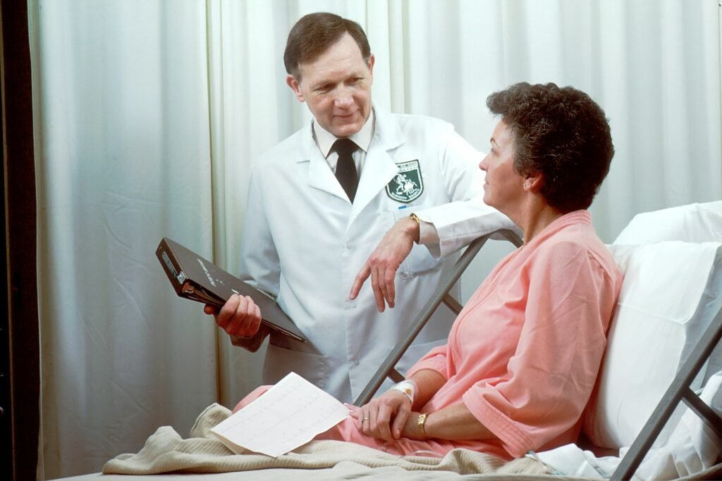 A sick woman consulting a doctor.
