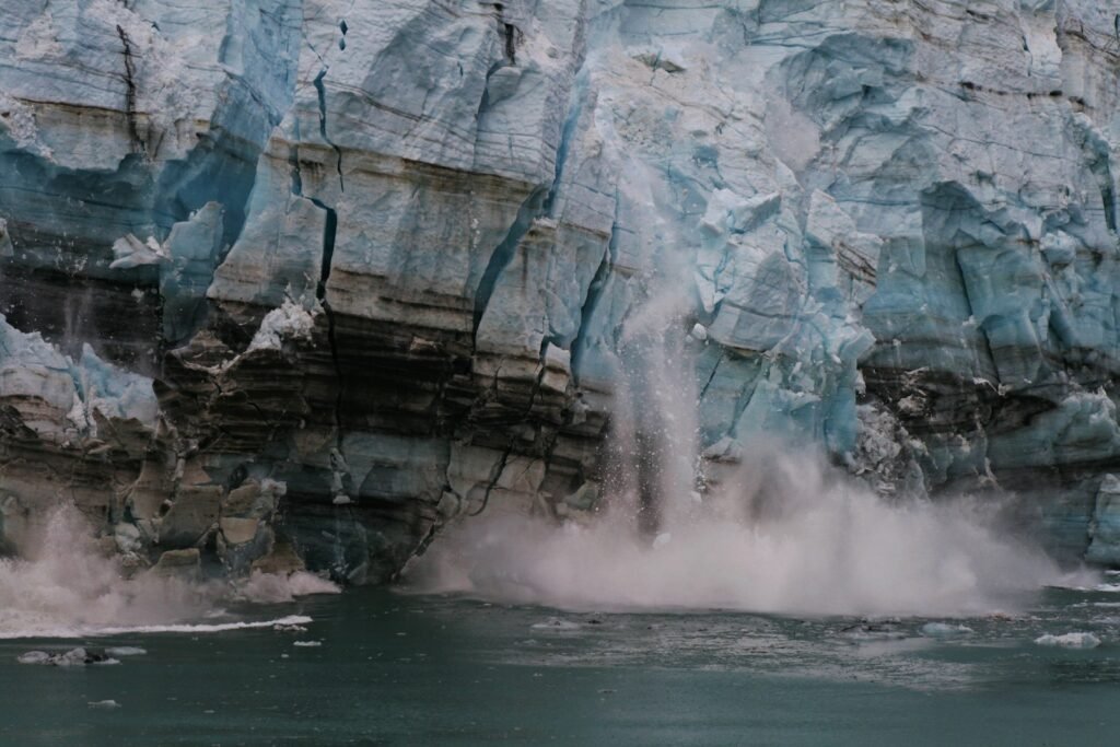 A glacier eroding due to global warming.