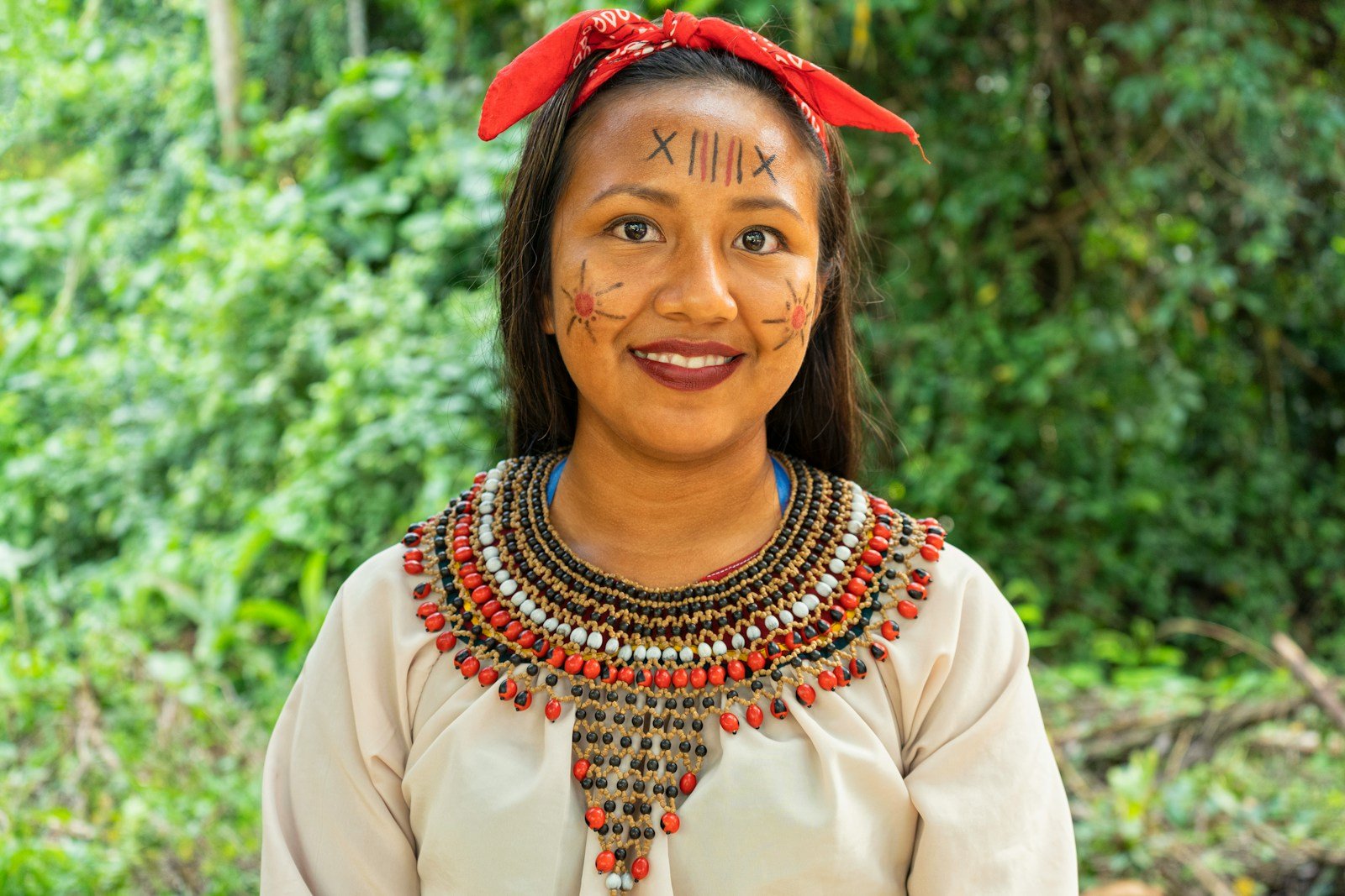 Smiling woman from an Amazon indigenous tribe