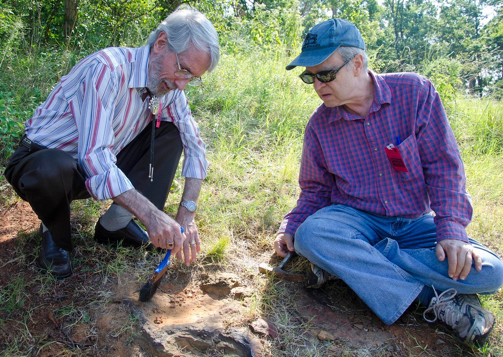 Two men examining a site