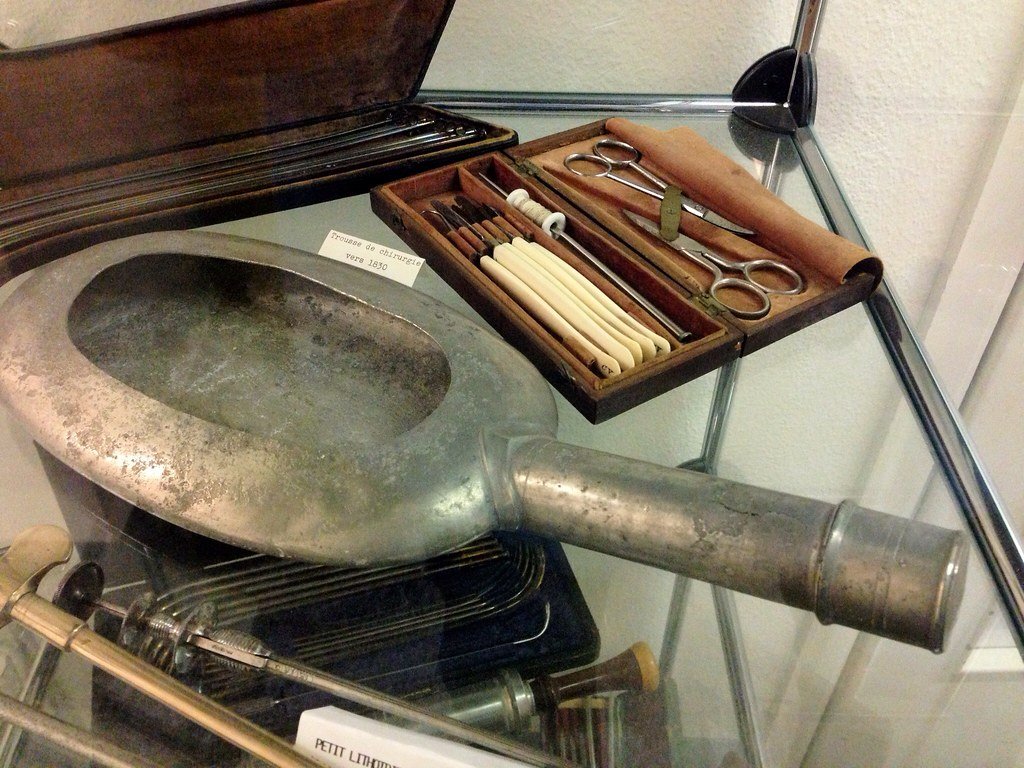Ancient surgery kit as exhibited in a museum at Lausanne, Switzerland.