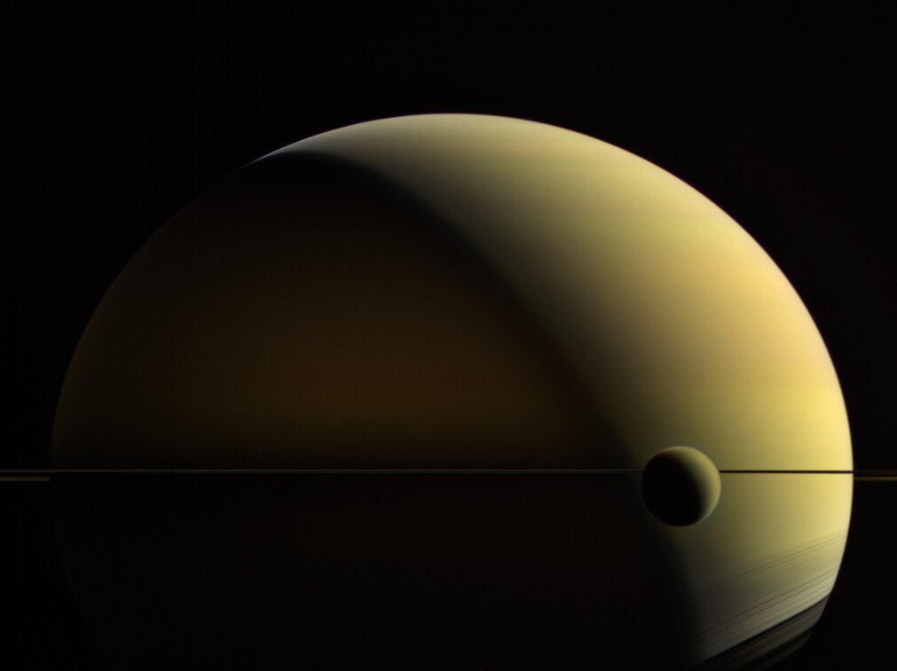 Saturn and its moon, Titan.