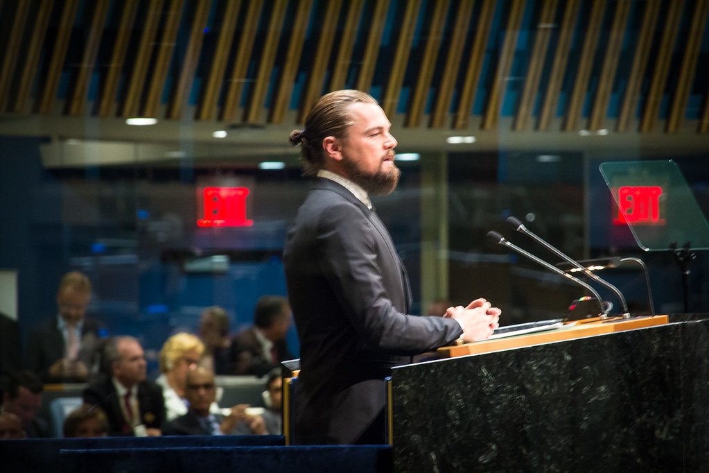 Leonardo DiCaprio addresses the opening session of the UN Climate Summit, Sept 23, 2014.