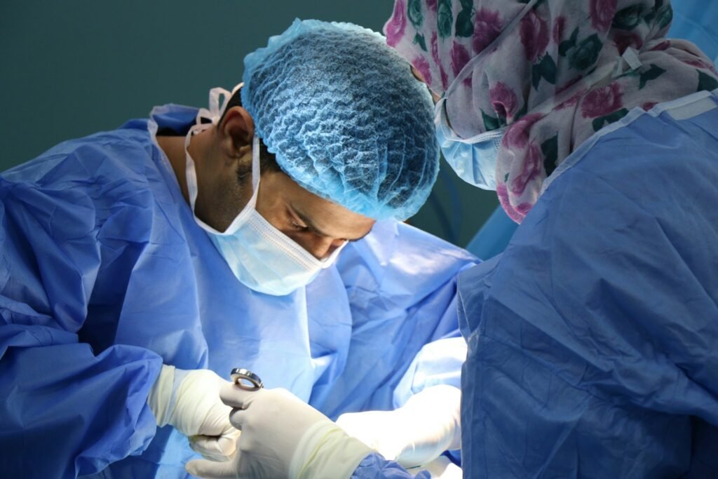 Surgeon in the middle of an operation.