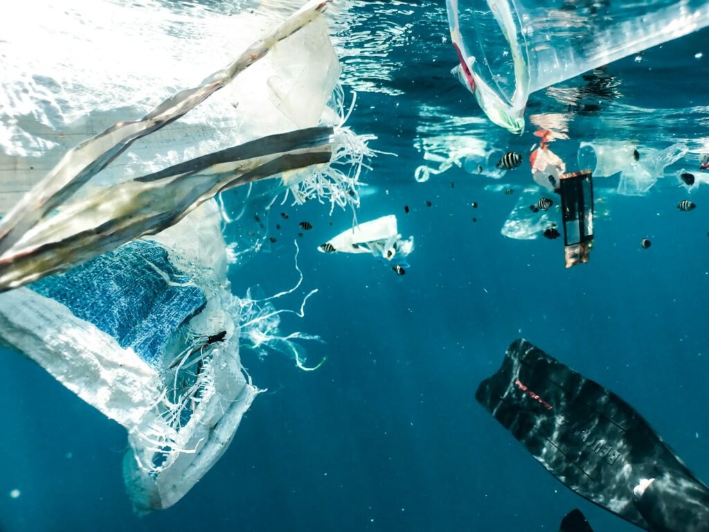 Plastic waste floating in the ocean