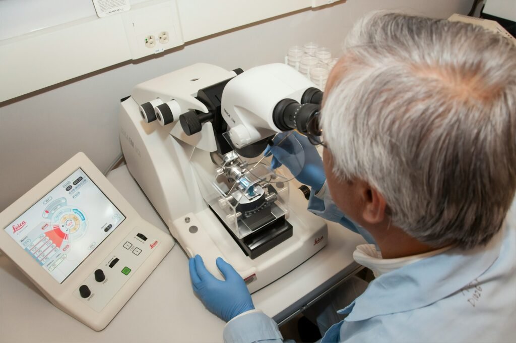 Scientist checking genetics