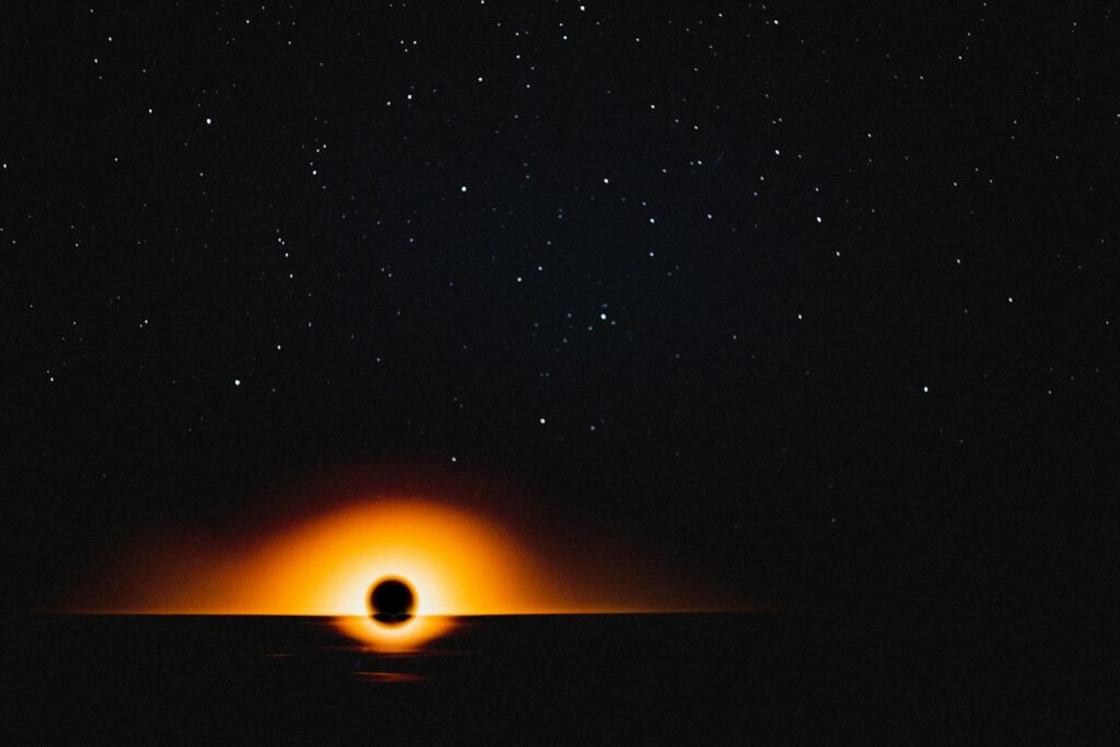 Sun in the sky during night time.