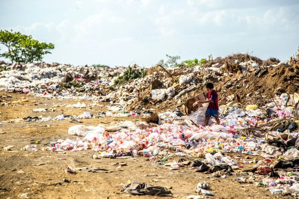Waste pollution on a landfill.