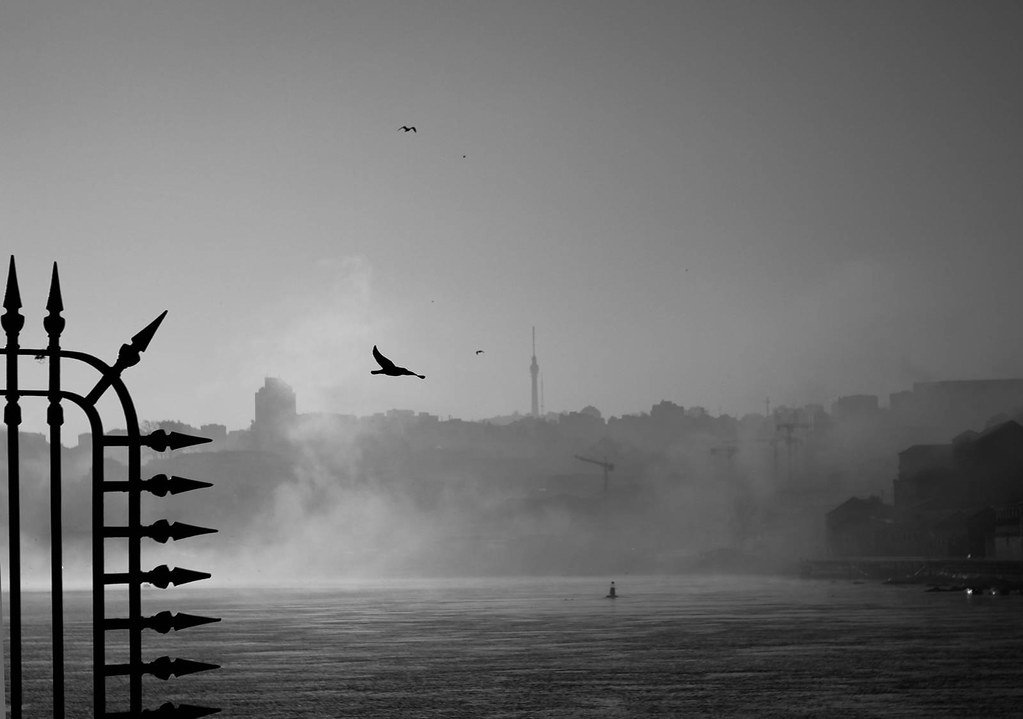 Boiling River in black and white.