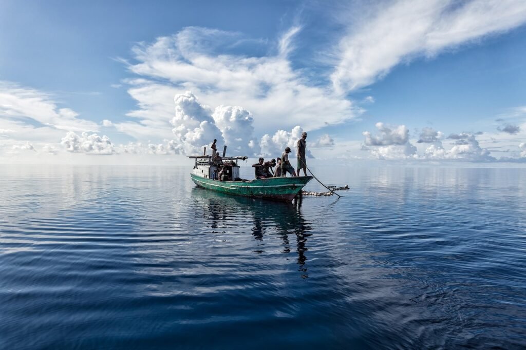 Tropical sea with fishermen.