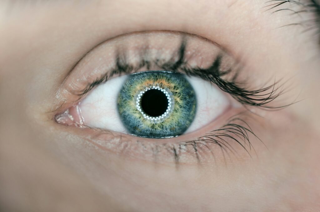 person showing green and black eyelid closeup photography.