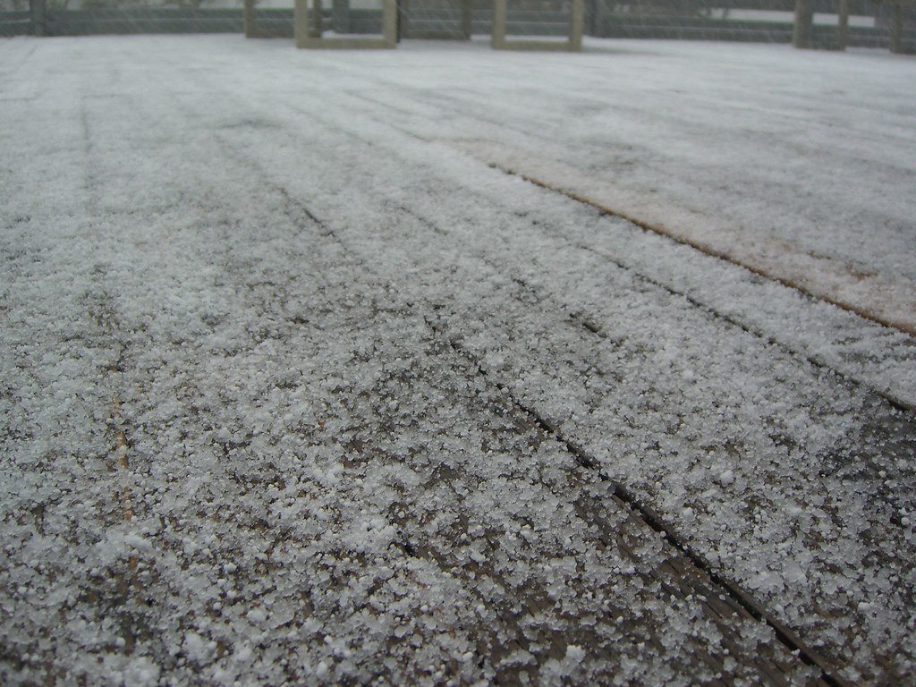 Snowcovered ground due to a hailstorm. 