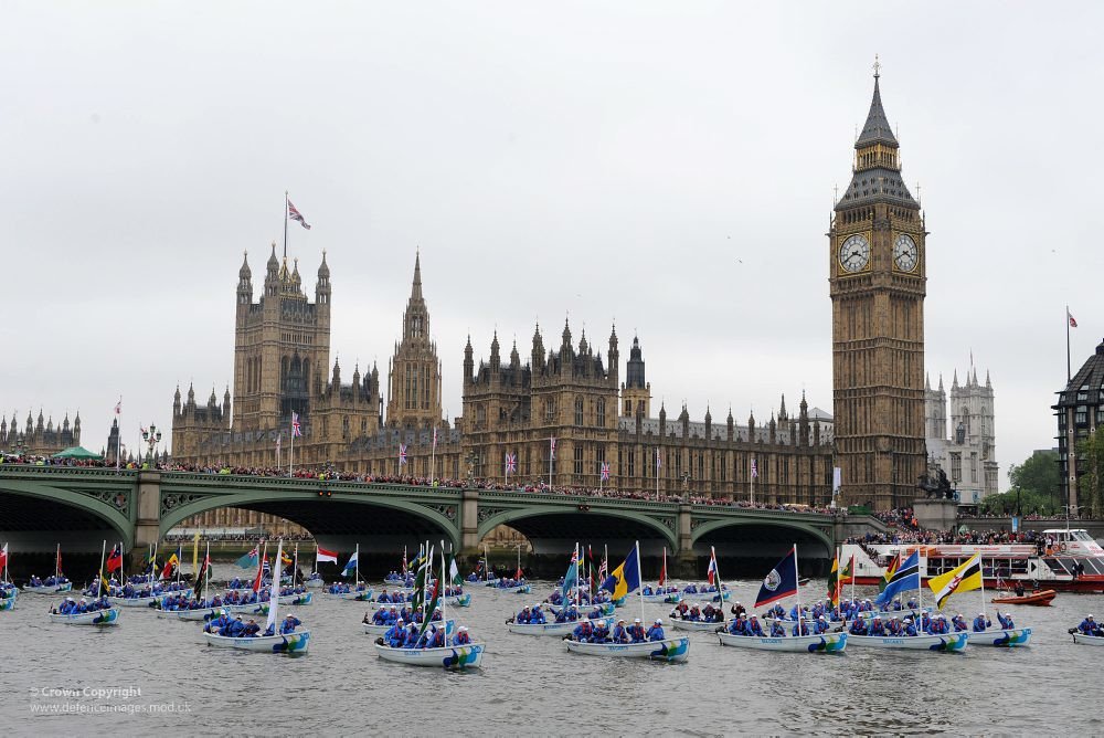 Flotilla of Boats Passing Westminster During Diamond Jubilee River Thames Pageant.