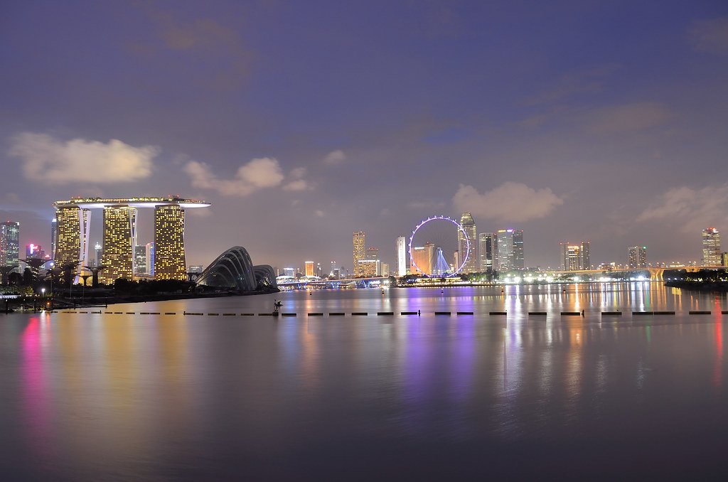 Marina Bay Sands and flyer from Marina Barrage.