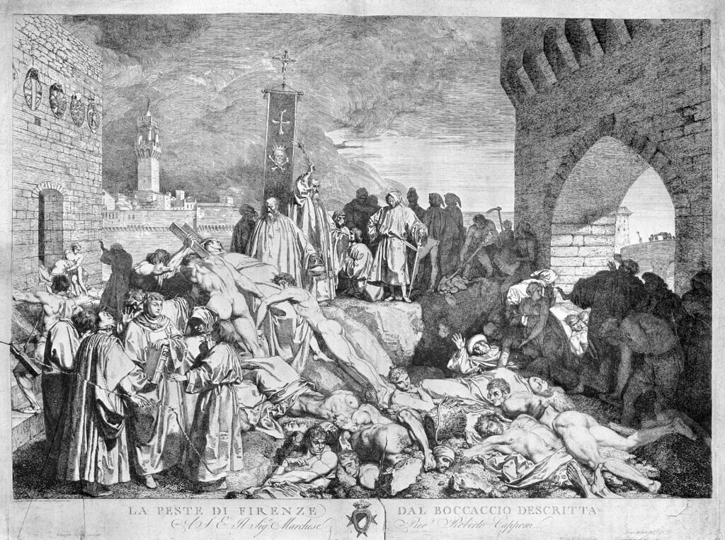 The plague of Florence in 1348, as described in Boccaccio's Decameron.