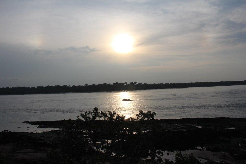 Sun rises over the Amazon river near the Colombian town of Puerto Nariño.