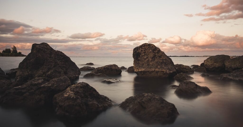 Rock formations on the beach in Netherlands.