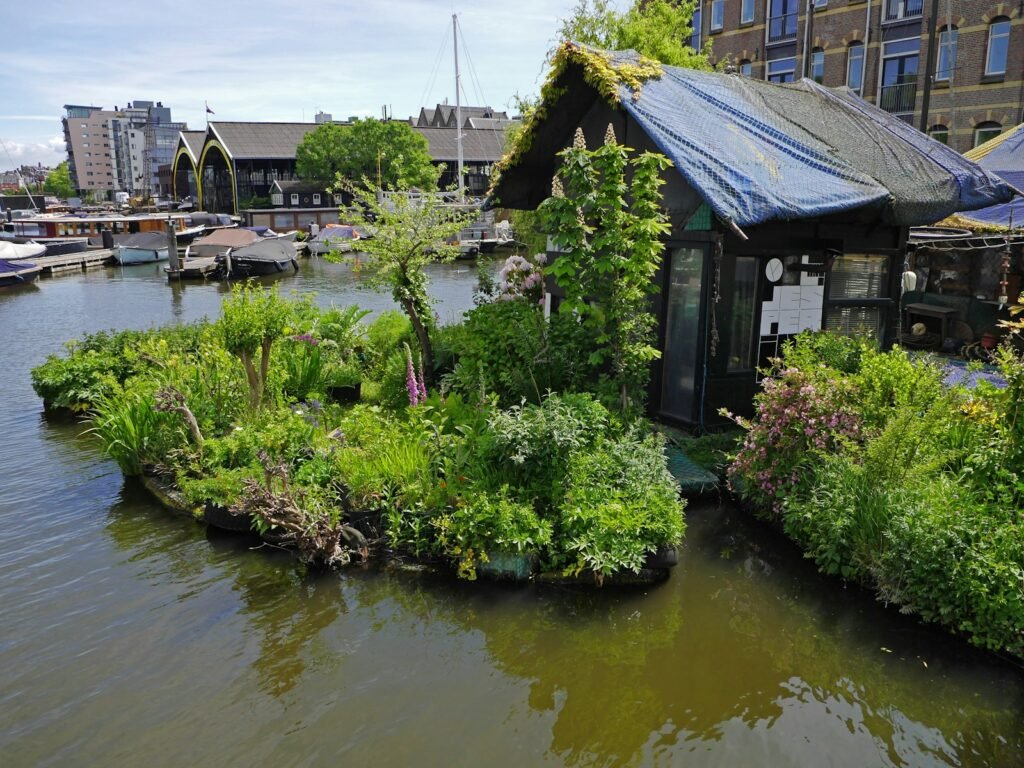 Articial island along the canals of Amsterdam.