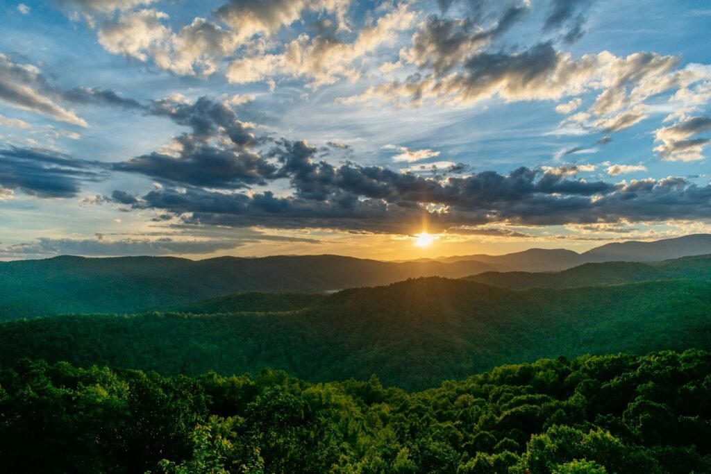 Appalachian mountains during sunrise.