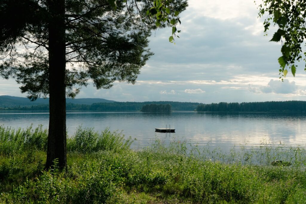 Siljan lake with a boat in the water.