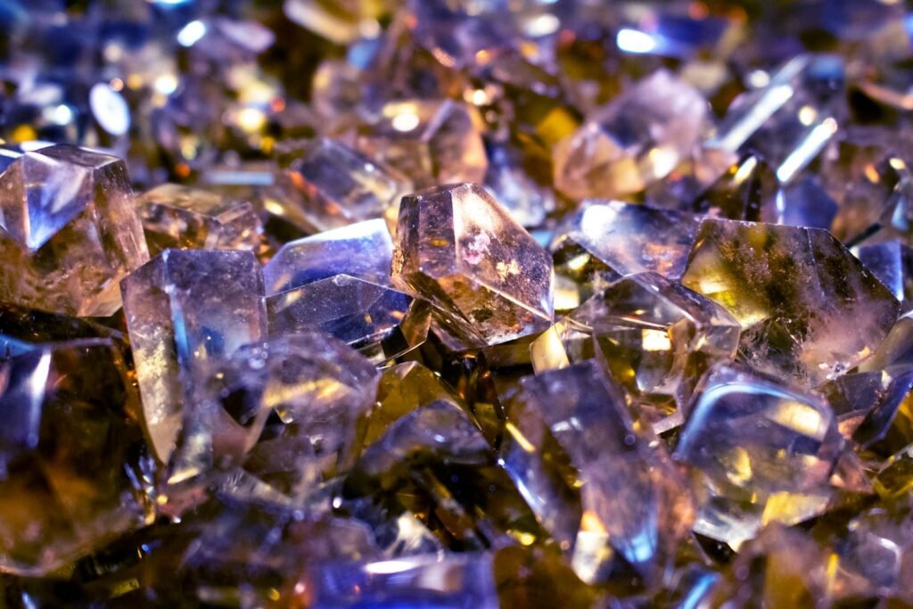 A closeup view of sparkling amethyst crystals, showcasing their natural beauty and intricate details.