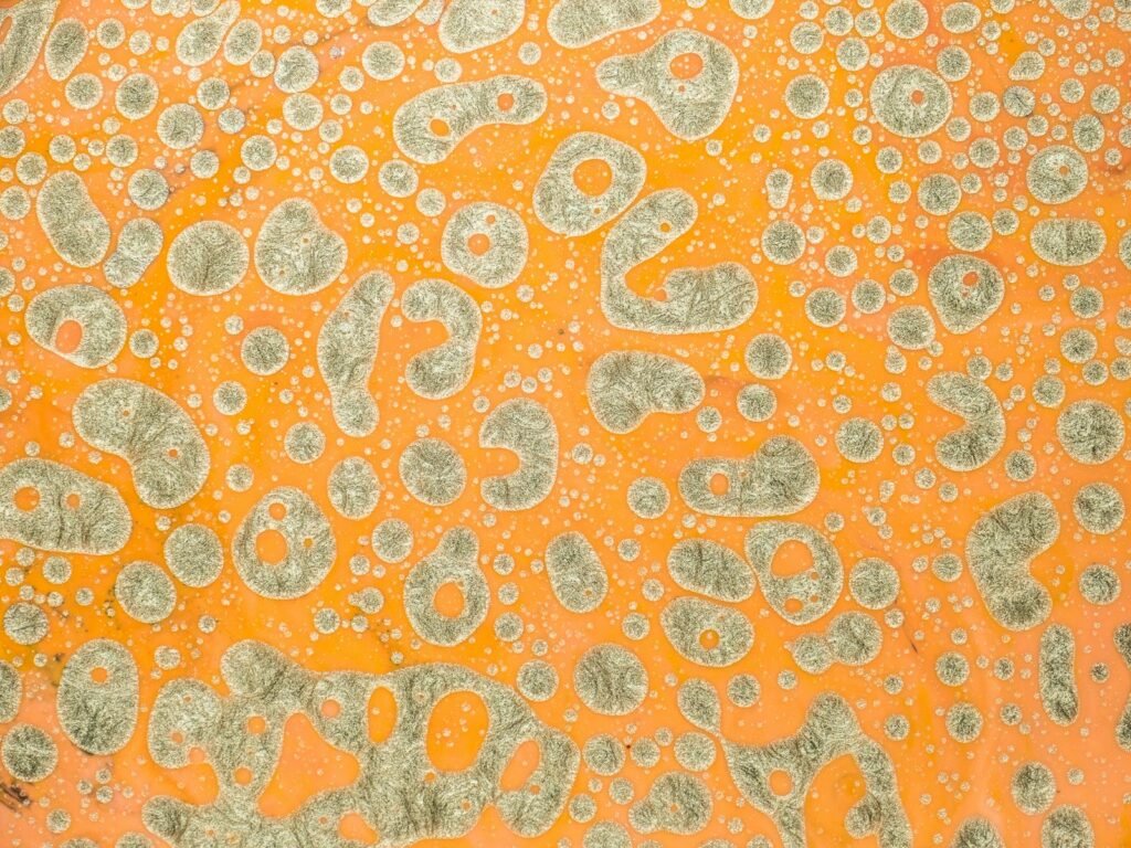 A vibrant abstract image featuring a textured pattern with orange and gray hues.