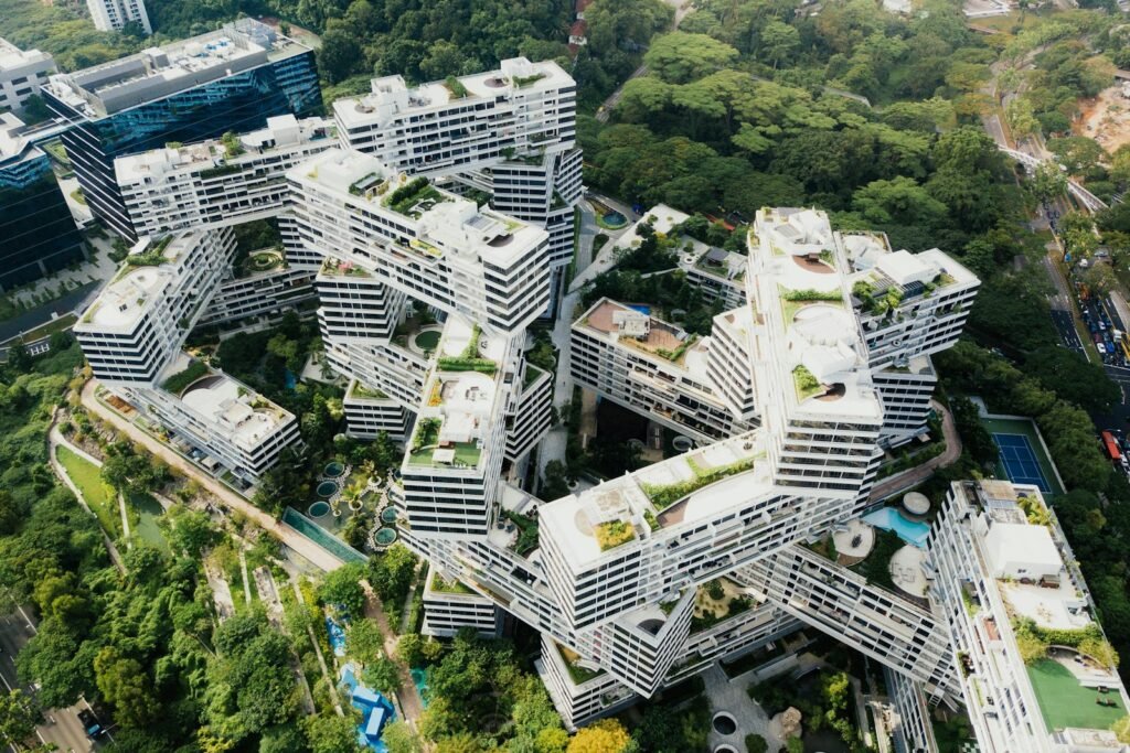 aerial photography of white architectural building