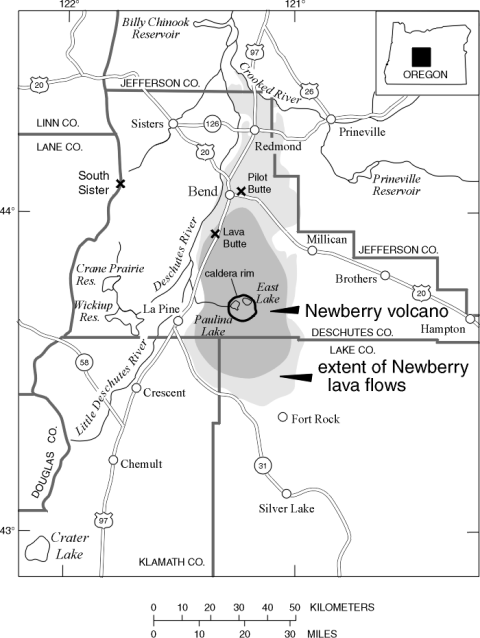 map of the Newberry Volcano