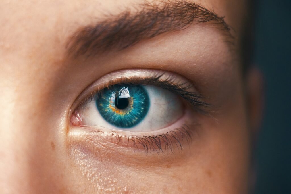 Selective focus of blue-eyed person.
