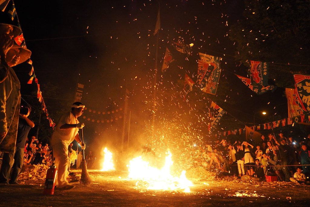Anthropologists in fieldwork at Shakotan Fire Festival Fieldwork (Hokkaido, Japan).