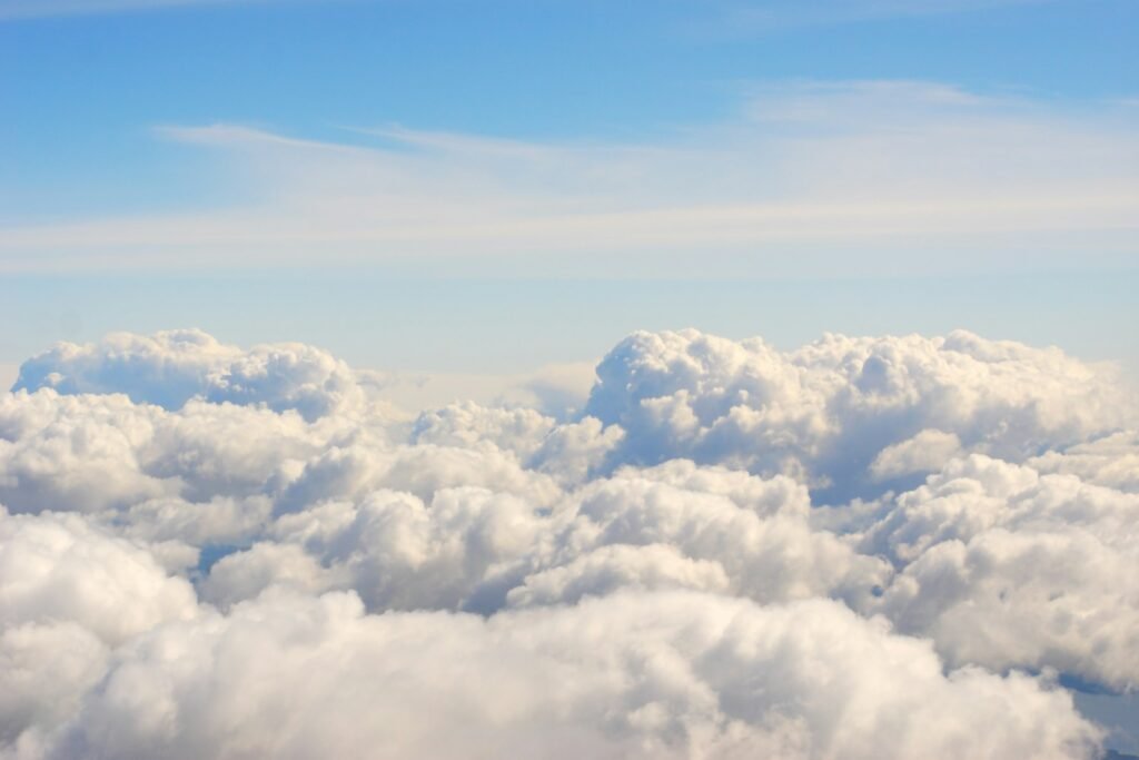 Nimbus clouds and blue calm sky.