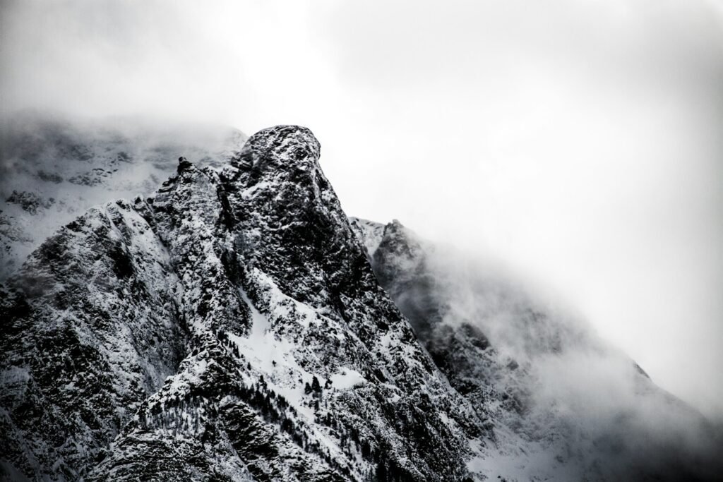 Mountain coated by smoke.