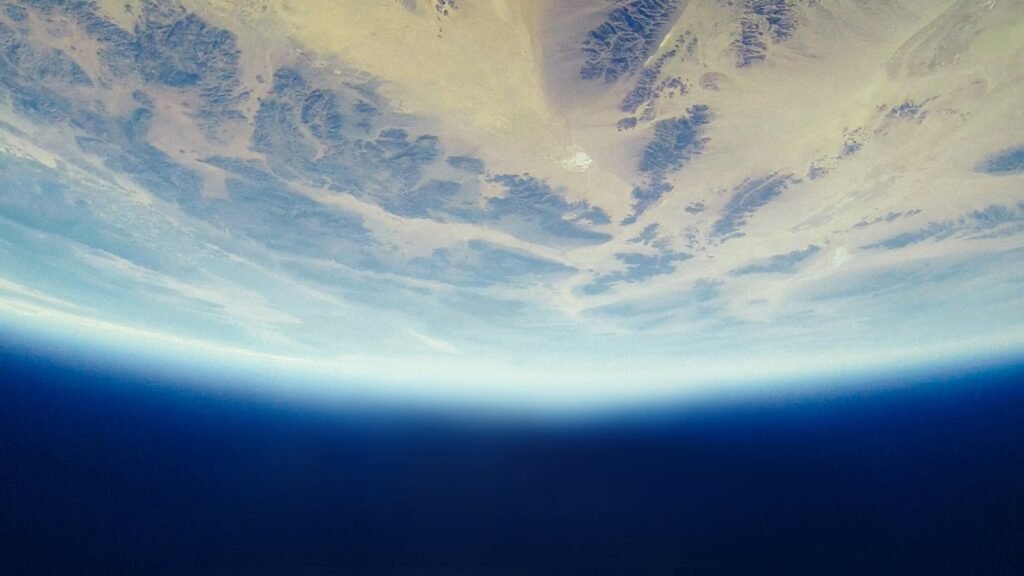 Stunning aerial view of Earth from space showing continents and oceans.