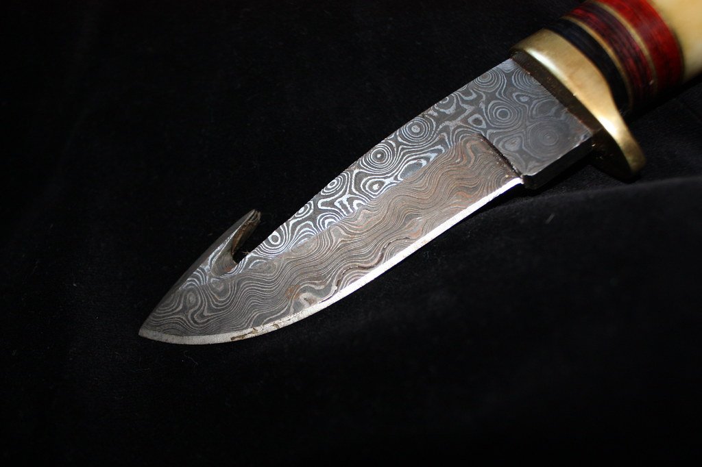 Damascus steel hunting knife.