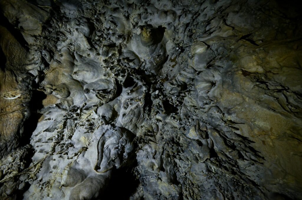 A close up of a rock formation in a cave.