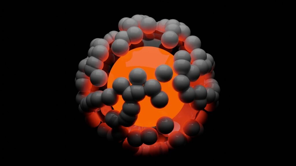 a bunch of balls are floating in the air