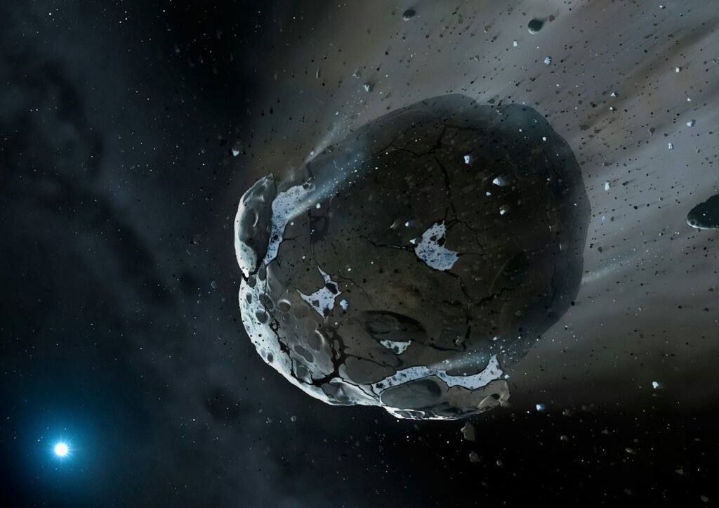 an artist's rendering of an asteroid in space