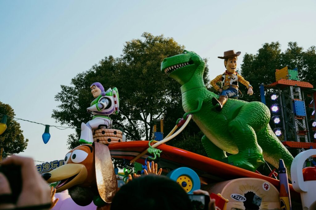 A group of people watching a parade float