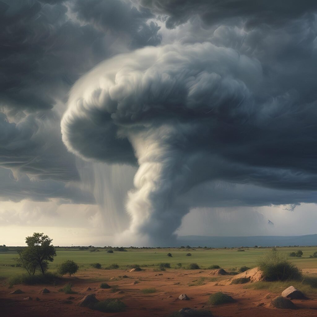 tornado, destruction, weather, hurricane, storm, nature, sky, danger, ai generated