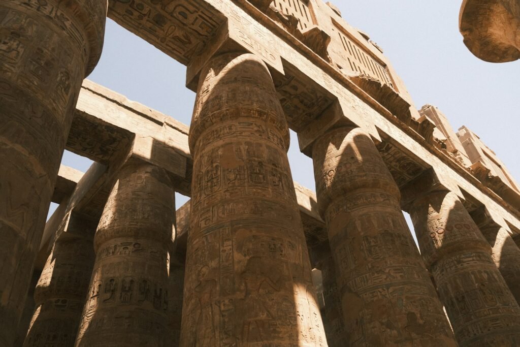 Ancient egyptian columns with hieroglyphs