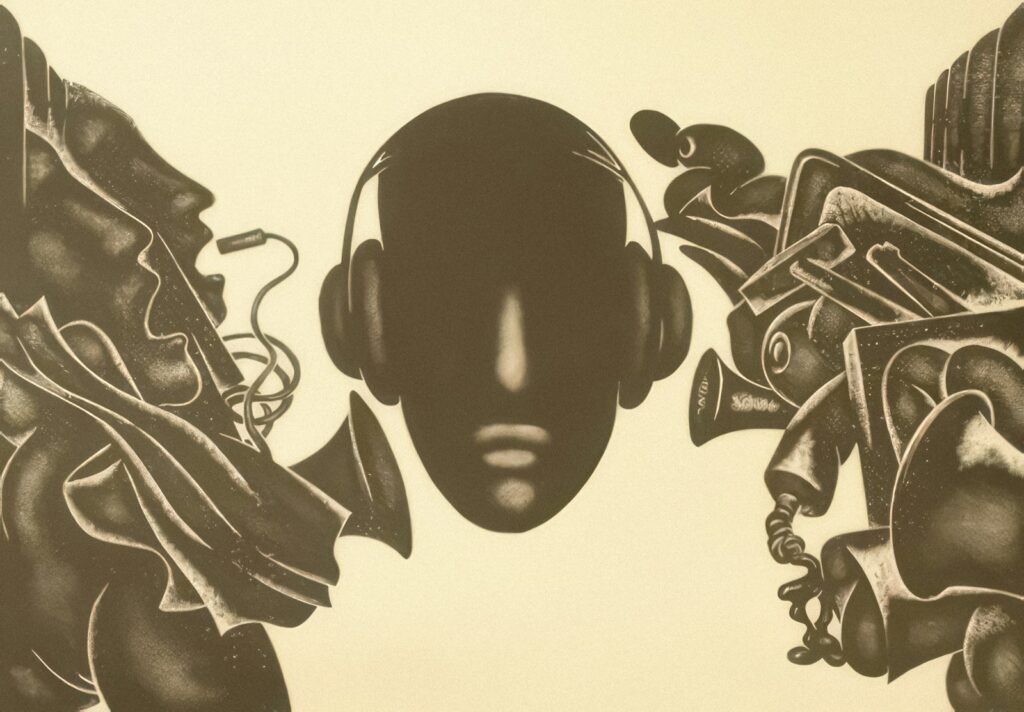 a drawing of a person with headphones on