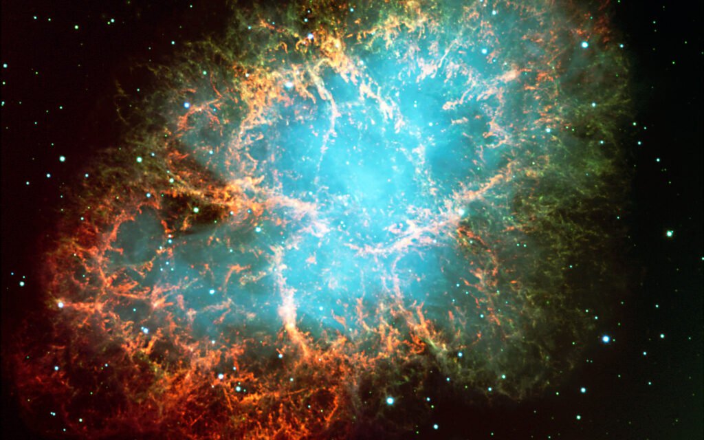 Hubble reveals Crab Nebula filaments racing outward at 3.4 million mph